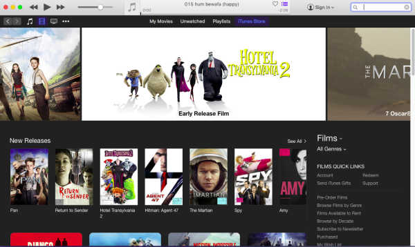 Movies and TV shows in iTunes store