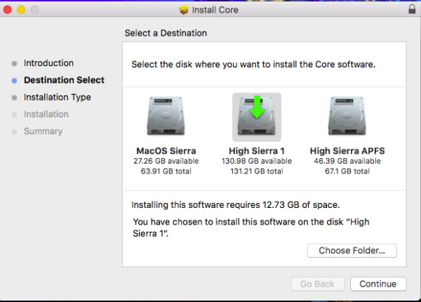 Install High Sierra core install
